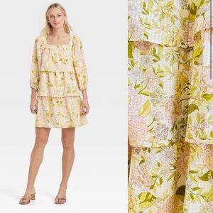 Who What Wear Floral Tiered Bishop Long Sleeve Dress